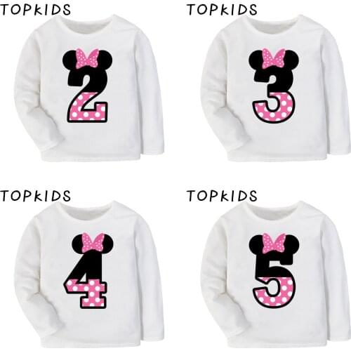 2021 Boys Girls Happy Birthday Number 1~9 Bow Cartoon Print T shirt Kids Long Sleeve T-shirt Baby Cute Mouse Clothes,LKP2416