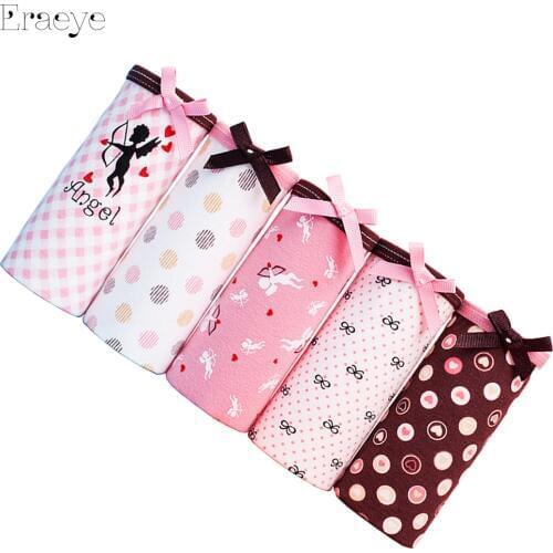ERAEYE 5Pcs /Lot Printing Panties Sexy Womens Soft Cotton Underwear Lingerie Seamless Briefs Comfort Breathable Girls Panties