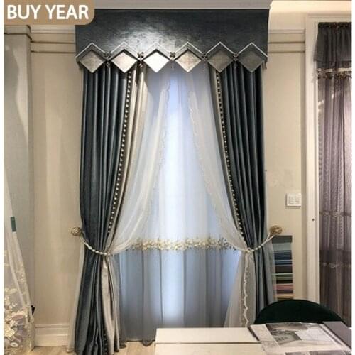 European Style Curtains for Living Dining Room Bedroom Luxury Flannel Curtains Carved Water Ripple Light Luxury Curtains Tulle