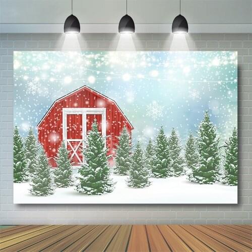 Red House Christmas Photography Backdrop Kids Child Portrait Props Forest Snowy Scene Birthday Baby Background Photostudio