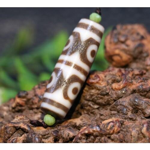 Collectible Treasure Energy Tibetan Old Agate Oily Patina 6 Eye Tiger Tooth dZi Bead Pendant Amulet A