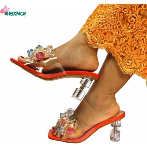 2021 Pretty Women Slipper in Orange Color High Quality Europen -Style Elegant African Lady Shoes for Wedding