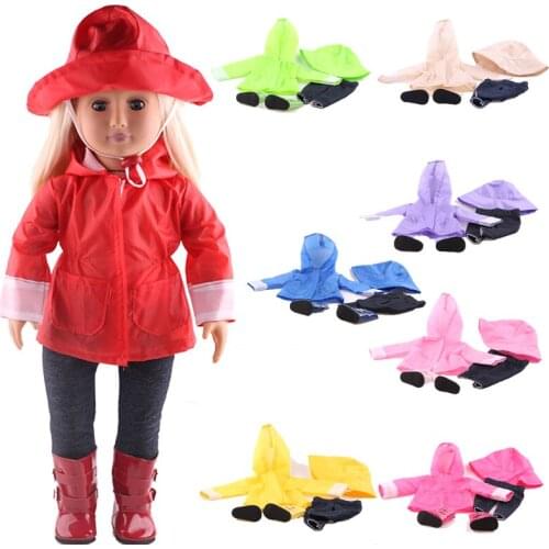 Doll Clothes Rain Set Raincoat PU Boots Accessories Fit 18 Inch American & 43Cm Baby New Born Girl Doll Our Generation Girls Toy