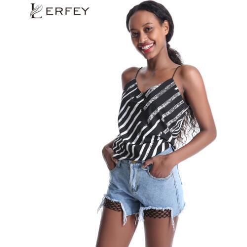 LERFEY Women Slip Tank Tops Striped Female Summer Camisole Halter Tops Sleeveless Chiffon V Neck Top Spaghetti Strap Tee Roupas