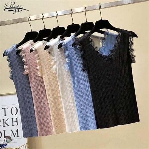Summer 2021 Outside Wear Knitted Tank Top Sleeveless Plus Size Womens Corset Top Bottom Solid Casual Female Tanks Vest 14476
