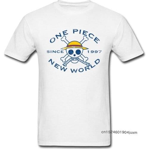 NEW WORLD T-shirt Men Luffy Skull Logo T Shirt Print One Piece Anime Tops Tees Wholesale Japan Anime Tshirt Cotton Clothing