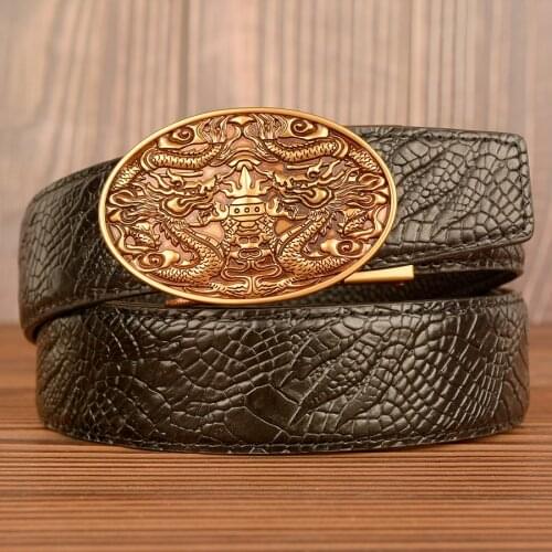 Mens Genuine leather Belt Men Cowskin Strap Top Quality Cowhide Dragon Belts For Male Alloy Automatic Buckle Fashion Waist Belt