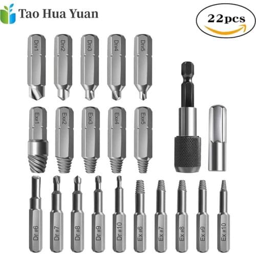 22pcs/set Damaged Screw Extractor Drill Bits Guide Set HSS Broken Speed Out Easy out Bolt Stud Stripped Screw Remover Tool Set A