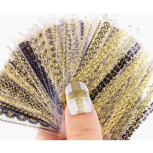 24 Pcs Nail Stickers 3D Nail Art Decal Bronzing Manicure Gold/Silver Stripe Love Heart Glitter Decorations For Nails Assecories