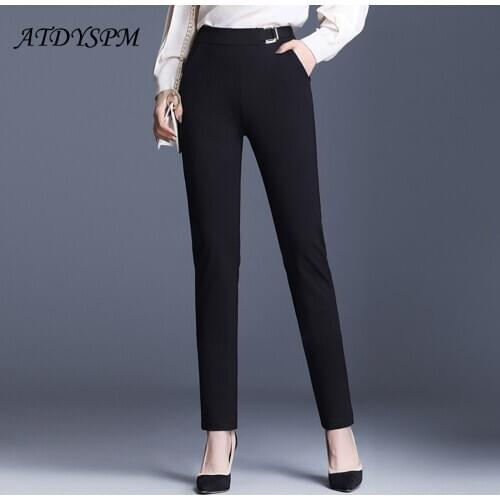 Spring Autumn New High Stretch Leggings Women Outer Wear Large Size S-4XL Black Straight Casual Womens Pants Trousers