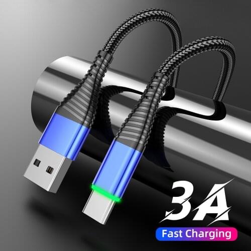 New 0.5m/1m/2m LED 3A USB Type C Cable Fast Charge Wire for Samsung Galaxy Xiaomi Huawei Note 7 Data USB-C Cable Charger Cord