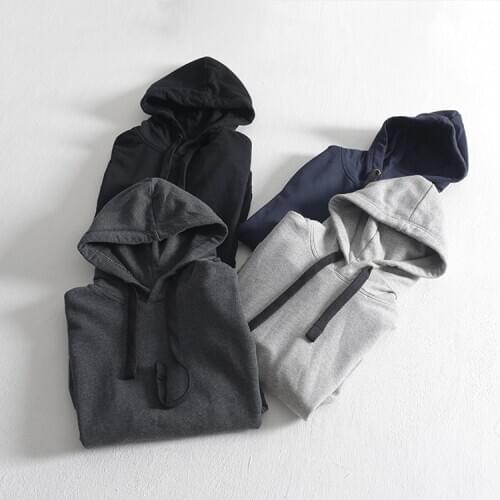 Obrix Basic Style Kangaroo Pocket Solid Color Male Comfortable Soft Cotton Hoodie Loose Fit Hooded Sweatshirt For Men