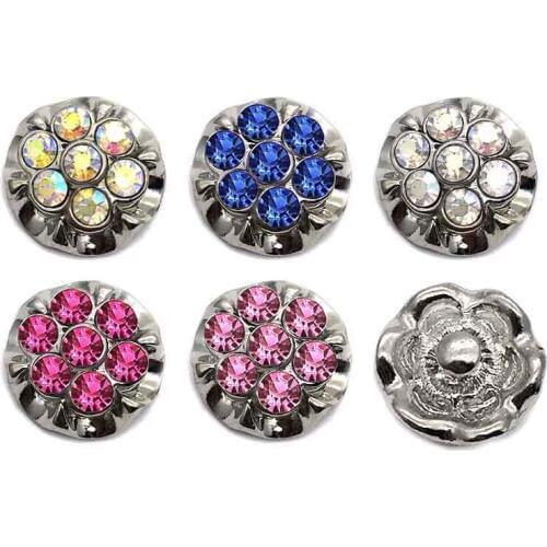 Wholesale 082 Flowers 18mm rhinestone metal button for snap button Bracelet Necklace Jewelry For Women Silver jewelry