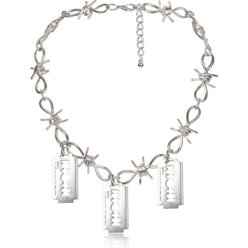 Gothic Wire Brambles Iron Choker Necklace Women Hip-hop Punk Blade Barbed Wire Little Thorns Chain Chokers Men Party Gift B104