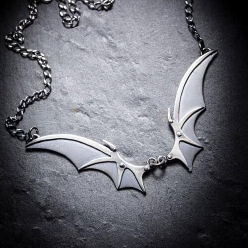 Vampire Silver Color Wings Necklace Wings Bat Vampire Goth Metalwork Witchy Industrial Bat Wings