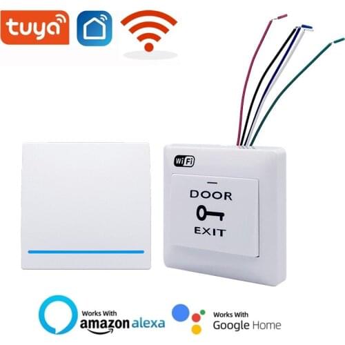 Tuya WiFi Access Switch 86 Type Panel Automatic Reset Exit Button Remote Open Door Smart Voice Open Door with Alexa Google Home