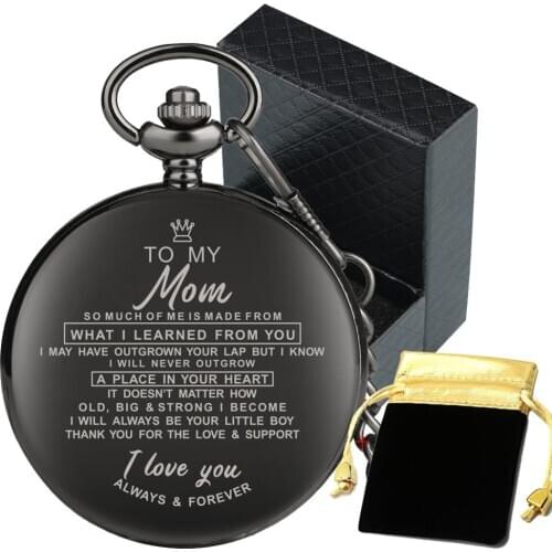 To My Mom, I Love You Series Personalized Birthday Gifts Antique Pendant Pocket Watch Smooth Black Analog Pocket Clock Present