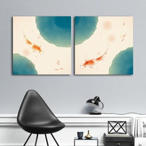 Hand Drawn Poster Golden Carps Good Luck Print Canvas Painting Home Wall Art Children Room Decor