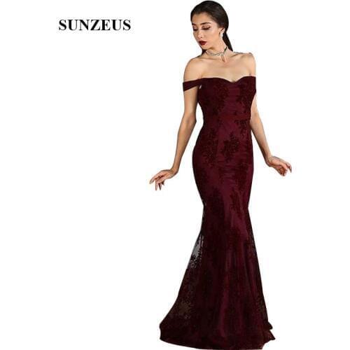 Burgundy Mermaid Bridesmaid Dresses Off Shoulder Sweetheart Heavy Appliques Women Party Gowns For Wedding abito damigella