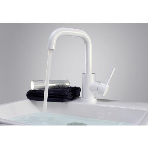 Factory sales Single Handle Bathroom Sink Faucet Stainless Steel Basin Mixer Taps,white Finish--MD6641