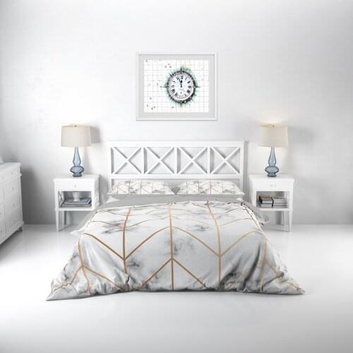 Simple Geometric Plaid Bedding Set King Size Duvet Cover Set Golden Black White Marble Print Quilt Cover Bedclothes No Bed Sheet