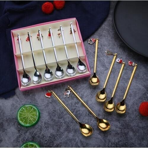 Christmas Gift Coffee Spoon Festival Promotion Stainless Steel Dessert Spoon Creative Stainless Steel Tableware Spoon SN3508