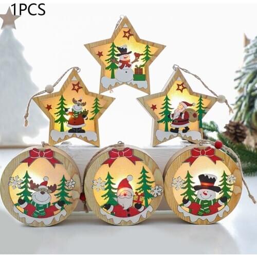 Christmas LED Light Santa Claus Deer Cart Luminous Decor Wooden Ornament Lamp Christmas Tree Decoration Pendant