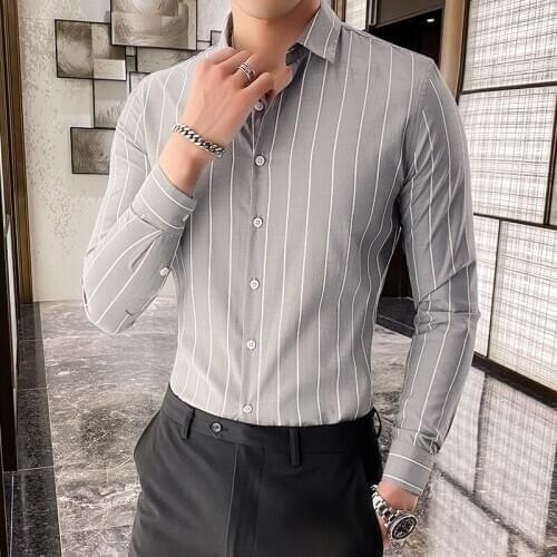 Men Long Sleeve Shirt Male Striped Comfort Soft Casual Button-Down Casual Shirts Male Tops