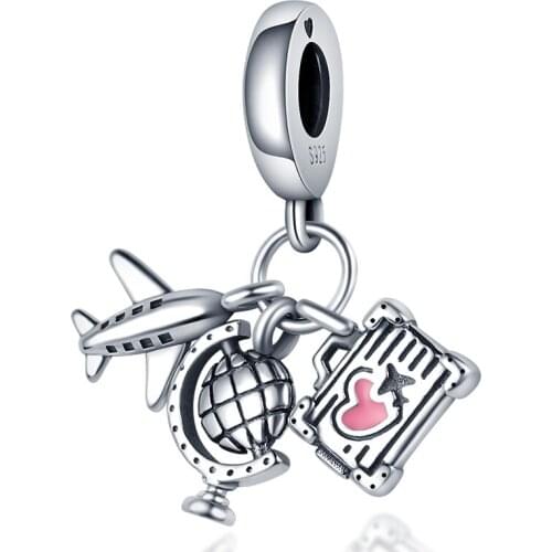 2021 New 925 Sterling Silver Airplane and Globe Charm&Bead Fit Original 3mm Bracelet&Bangle Making Fashion DIY Jewelry