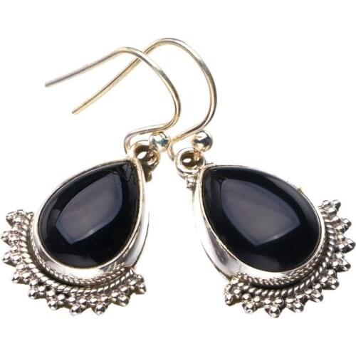 StarGems Natural Black Onyx Handmade 925 Sterling Silver Earrings 1.25" E1827