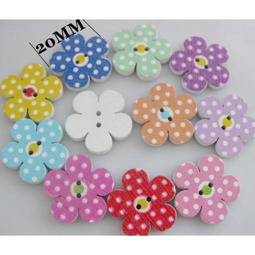 WBNKGG 20MM flower buttons multicolor 120pcs polka dots printed wood sewing scrapbooking botones