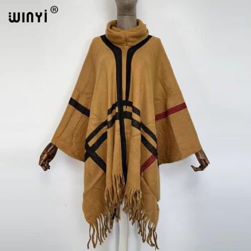 WINYI 2021 Women Winter Knitted Cashmere Poncho Capes Shawl Cardigans Sweater Coat Autumn Winter Oversized Reversible Reversed