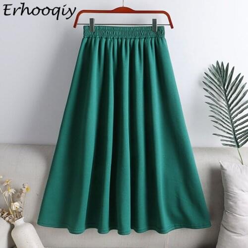 Dark Green Autumn Winter Skirt Womens Casual Midi Pleated Skirts Lady Korean Fashion Sun School School Skirt Skirt Female