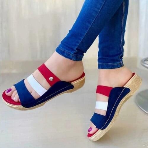 Womens 2021 New Faux Suede Sandals Color Matching Flat Heel Comfortable Sandals Classic Fashion Casual Sandalias Mujer