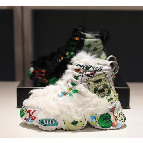 Snow Ankle Boots Women Winter Platform Shoes Woman Graffiti Botas Mujer Casual Botas Feminina Luxury High-top Chaussures Femme