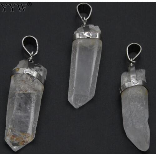 1pc Natural Crystal Quartz Pendant Pendulum Column Silver Color Plated Healing Point White Clear Quartz Stone Pendants For Women