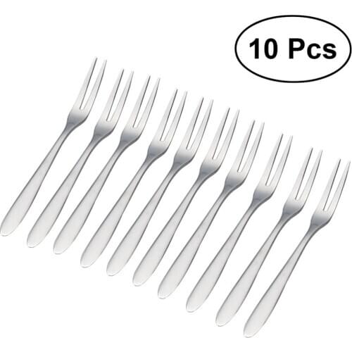 10pcs Stainless Steel Cocktail Forks Fruit Cake Forks Dessert Forks