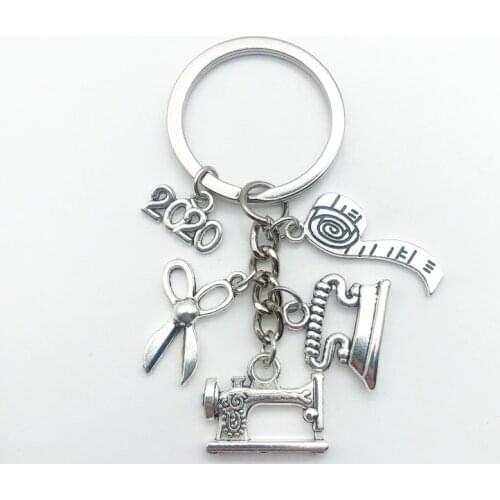 2020 Sewing Machine Keychain Scissors and Tape Measure Tailor Keychain Handmade Custom Keychain Clothing Designer Tailor Gift