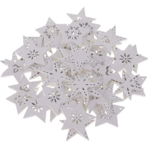 50 Pcs White Wooden Snowflake Adhesive Wood Shapes Ornaments for
