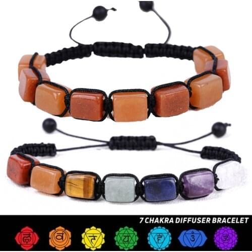 7 Chakras Bracelets Reiki Natural Stone Braided Women Bracelet Healing Irregular Bead Handmade String Rope Adjustable