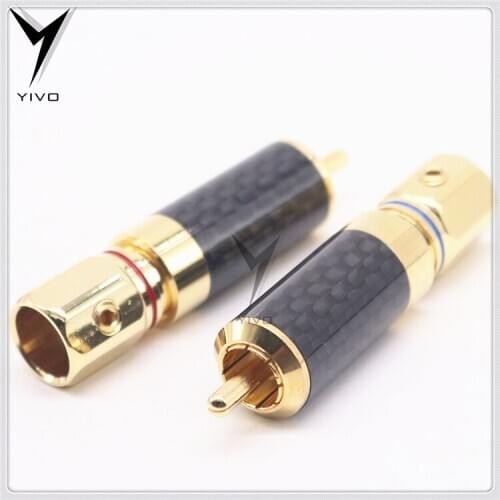 8pcs xssh Hi-end High Quality Hifi DIY Carbon Fiber Gold plated Brass 62% copper 11mm Male RCA Plug Auido Connector Jack Plugs