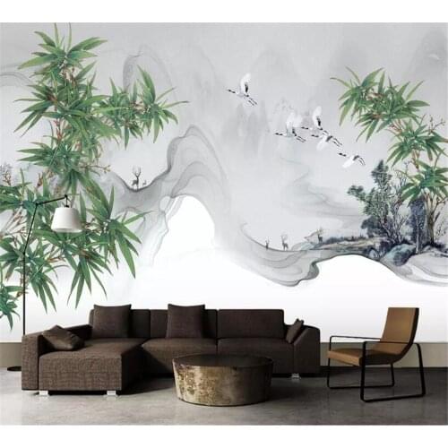 Beibehang wallpaper modern new Chinese hand-painted ink bamboo custom background decorative painting Papel de parede wallpaper