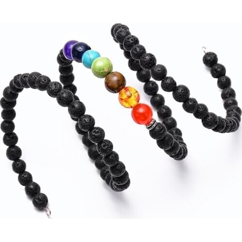 Natural Matte Onyx Lava Multi-Circle Winding Bangle Seven Chakra Chakra Multilayer Healing Bracelet For Unisex Men Woman 2021