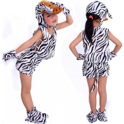 Halloween Party Performance Children Animal Zebra Costume Clothes Pants Shoes Gloves Hat Set Fancy dress for Kids