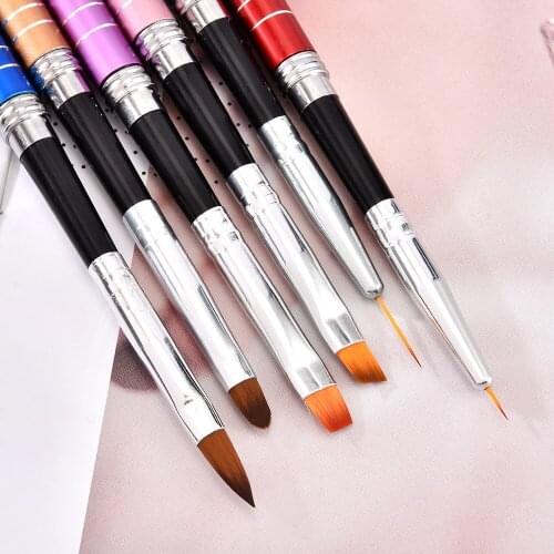 Nail Art Brush Pen Detachable Metal Flat Crystal Carving Polish Gel UV Painting Drawing Line Tips Tool Flower 3D Design Manicure