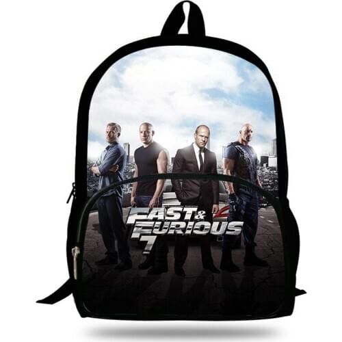 Fast Furious 7&8 design Backpack Children Characters Print School Bags For Teenage School Backpacks Kids Daily Bag For mens boys