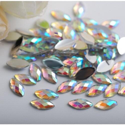 Hot Sale 100Pieces Flat Back Marquise Earth Facets Clear Crystal AB Acrylic Horse eye Shape Rhinestone Nail art Diamond DIY