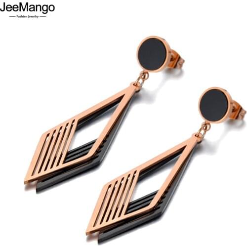 JeeMango Neo-Gothic Stainless Steel Double Hollow Geometry Earrings Rose Gold Acrylic Handmade Ear Jewelry For Women JE20147