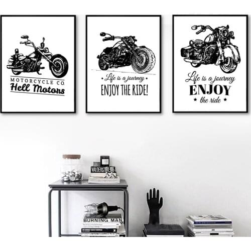 Retro Motorcycles Inspirational Quote Canvas Art Prints Black White Motorcycles Painting Wall Pictures Youth Boys Room Decor
