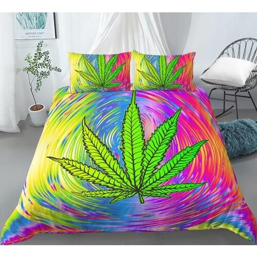 Maple Leaf Bedding Set King 2/3 Piece Colorful Bedlinen Leaves Duvet Cover Bed Set Trippy Bedding Set